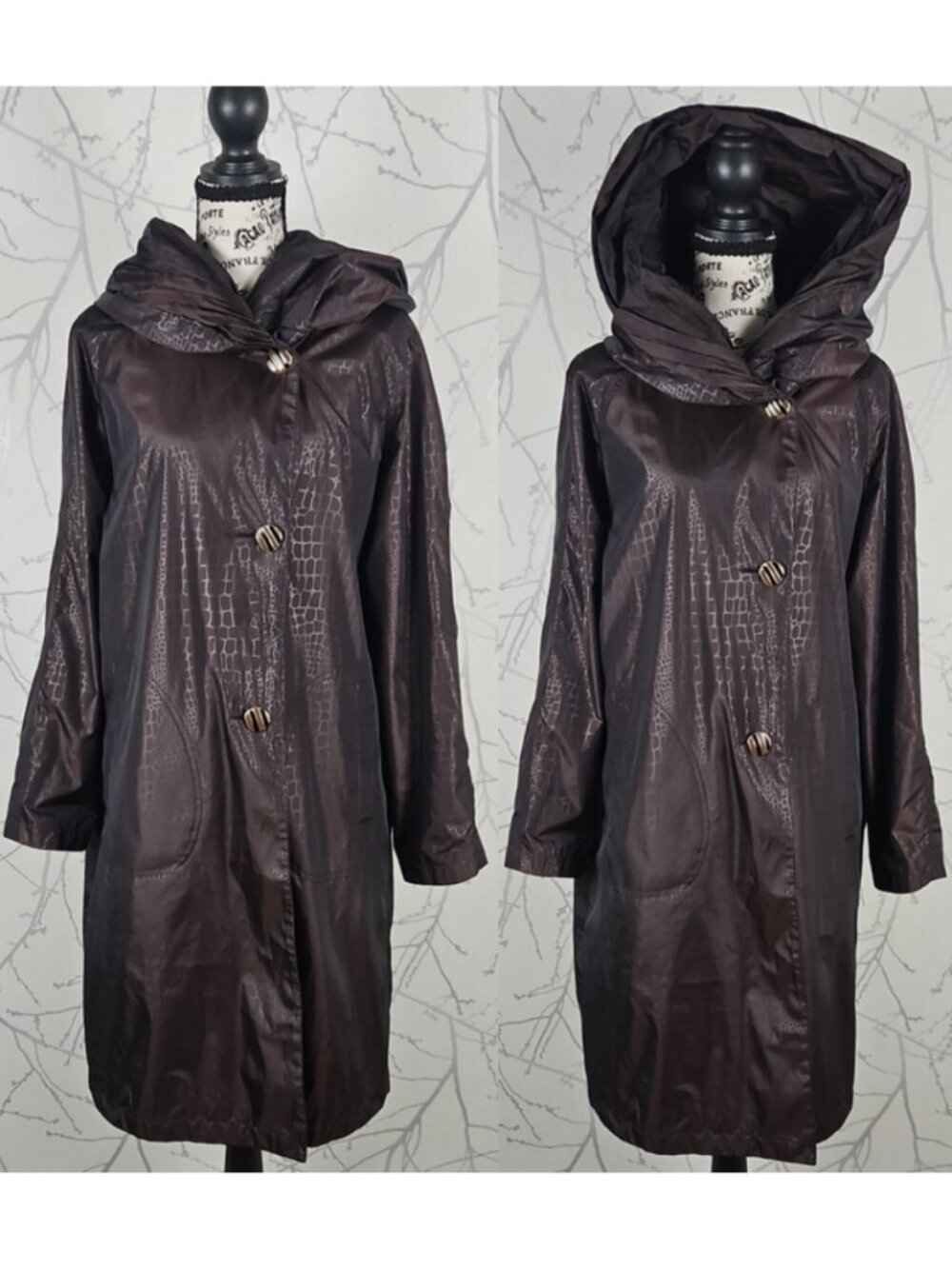 Marcona Brown Crocodile Print Statement Hooded Trench